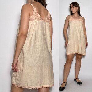 Antique 1920s Peach Lingerie Dress with CROCHET Details! M